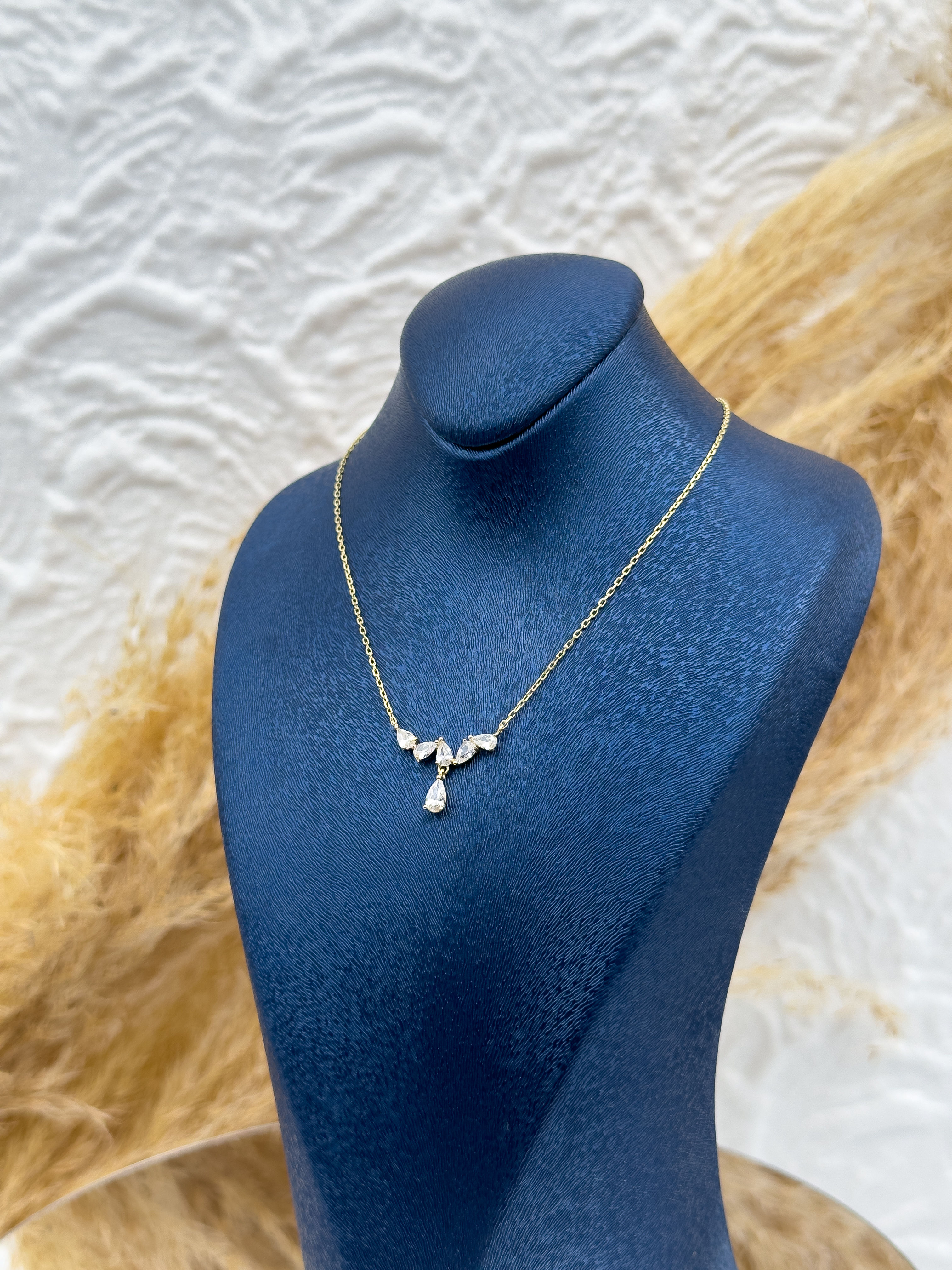 925 Ayar Gümüş Gold Kaplama Damla Taşlı Kolye – Kadın Takı